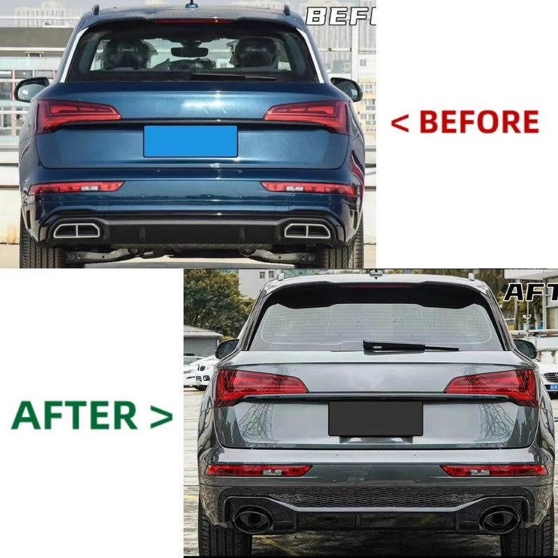 Car Craft Compatible With Audi Q5 2021-2025 Upgraded Facelift Convert To Rsq5 Sq5 Sport Rear After Bumper Lip Diffuser Skirt Trim With Exhaust Pipe Tip Q5-010 Gc