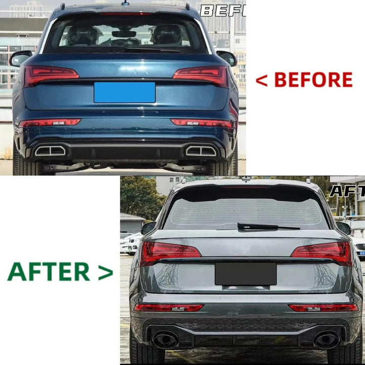 Car Craft Compatible With Audi Q5 2021-2025 Upgraded Facelift Convert To Rsq5 Sq5 Sport Rear After Bumper Lip Diffuser Skirt Trim With Exhaust Pipe Tip Q5-010 Gc