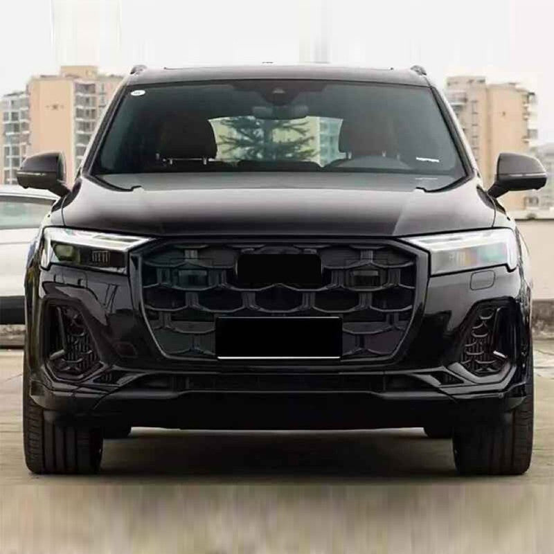 Car Craft Compatible With Audi Q7 2024+ Upgraded Front Bumper Show Grill Rsq7 Rs Sport With Acc Glossy Black Frame Black Strip All Logo Silver License Plate Eu Version Q7-009 Gc