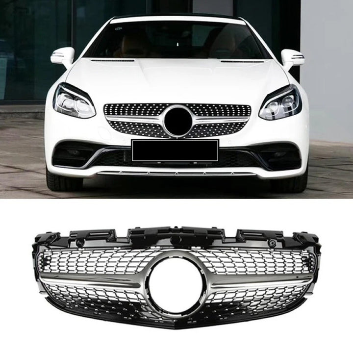 Car Craft Compatible With Mercedes Benz Slc Slk Class R172 W172 2016-2020 Front Amg Bumper Show Grill Diamond Silver CC-9676