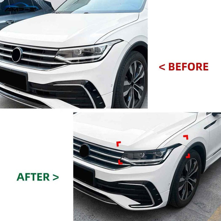 Car Craft Compatible With Vw Volkswagen Tiguan Mk2.5 2021-2023 Car Headlight Eyelid Lamp Eyebrow Skirts Splitter Zst-1235 Cf Carbon Fiber Look - CAR CRAFT INDIA