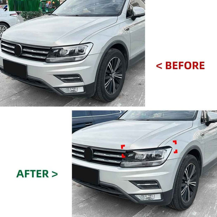 Car Craft Compatible With Vw Volkswagen Tiguan Mk2 2017-2020 Car Headlight Eyelid Lamp Eyebrow Skirts Splitter Zst-1213 Gb Glossy Black - CAR CRAFT INDIA