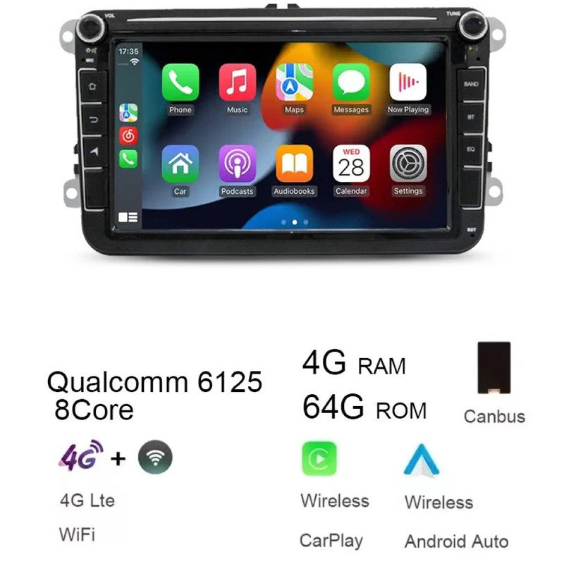 Car Craft Compatible With Vw Volkswagen Golf Polo Skoda Rapid Octavia Tiguan Passat B7 Jetta Radio Android Multimedia Infotainment Player With Wireless Carplay And Android Auto 4+64gb 8 Inch