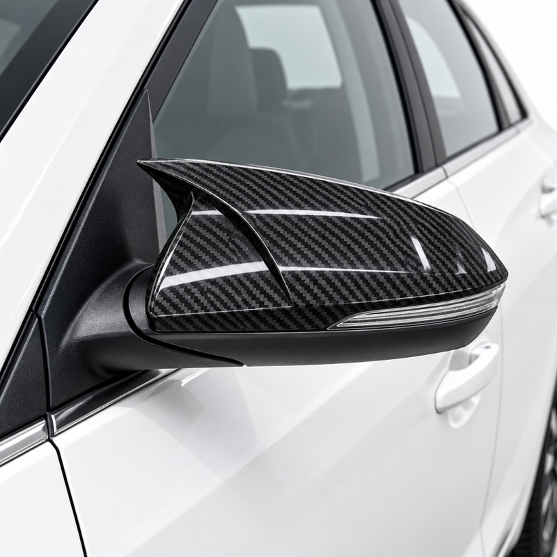 Car Craft Compatible With Hyundai Verna Accent Solaris I30 2023-2026 Side Rear View Case Wing Cap Shell Housing Mirror Covers 3m Tape Pasting Style Glossy Black CC-11542