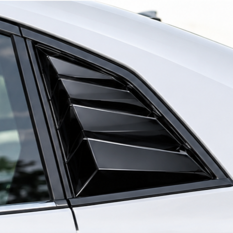 Car Craft Compatible With Volkswagen Vw Virtus 2023-2026 Car Rear Window Shutter Cover Louver Side Vent Trim Triangle Glossy Black
