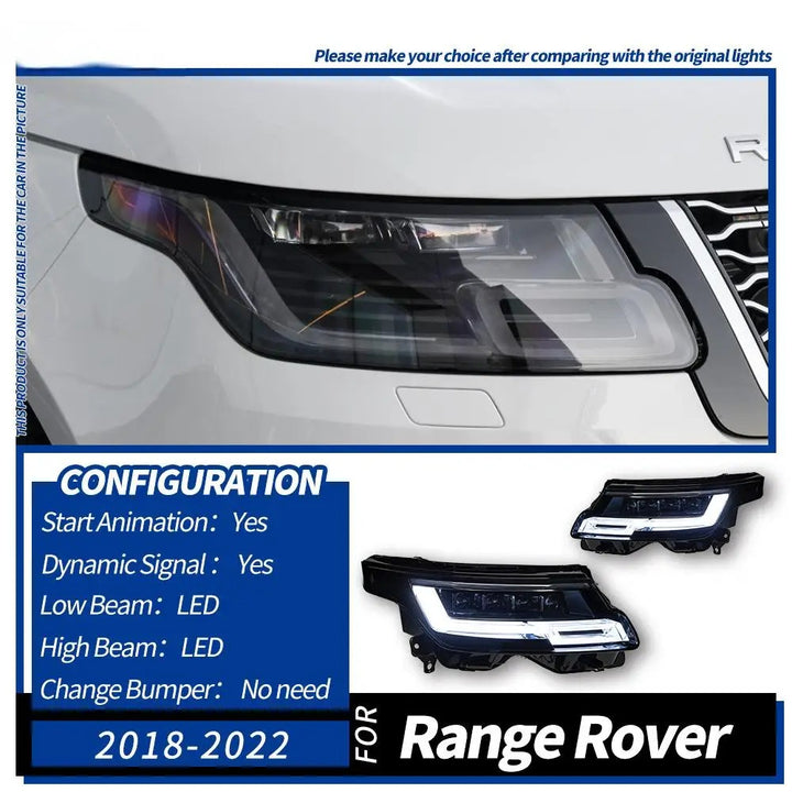 Car Craft Compatible With Land Range Rover Vogue L405 2018-2021 Car Front Upgraded Head Light Lamp Xenon Headlight Retrofit Upgrade Modified Led Drl Hid 2024 Matrix Style