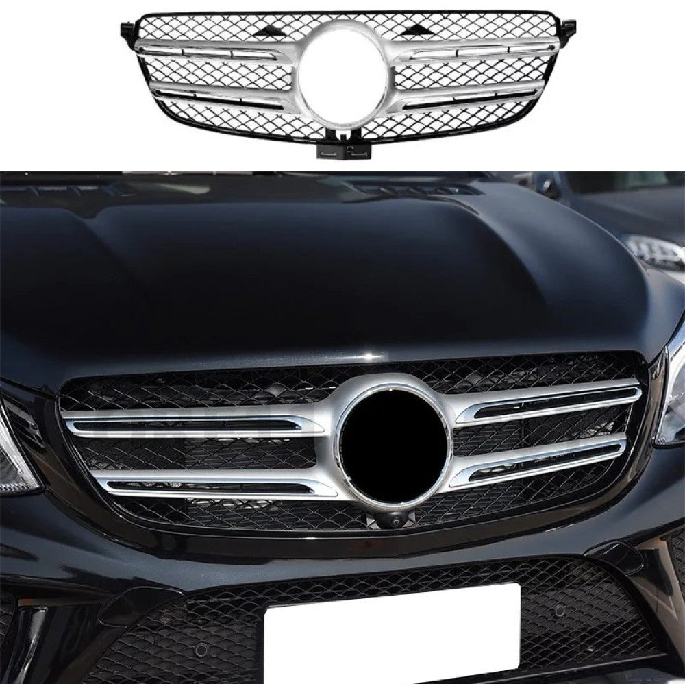 Car Craft Compatible With Mercedes Benz Gle W166 2016-2019 Upgrade Front Bumper Amg Show Grill Amg Silver 2 Gc CC-9608