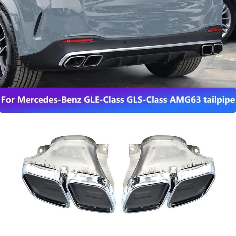 Car Craft Compatible With Mercedes Benz Gls Gle W167 X167 2019-2025 Amg Exhaust Tip Pipe Dual Silver Chrome Gc W167-009 - CAR CRAFT INDIA