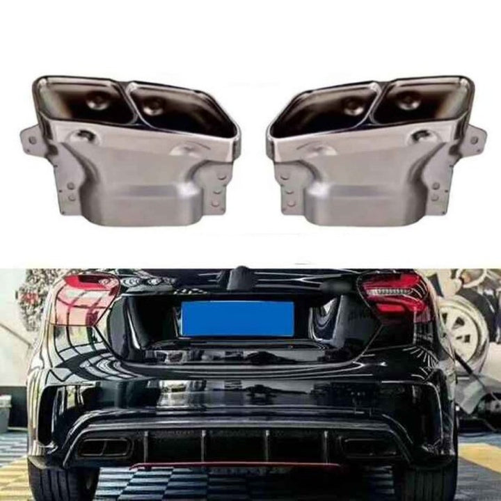 Car Craft Compatible With Mercedes Benz A Class W176 2012-2016 Rear Bumper Upgrade Convert To Amg Amg45 Exhaust Tip Pipe Silver Chrome W176-011