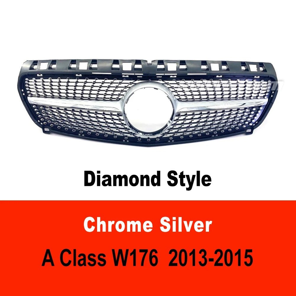 Car Craft Compatible With Mercedes Benz A Class W176 2012-2016 Front Bumper AMG Show Grill Diamond Silver CC-1699
