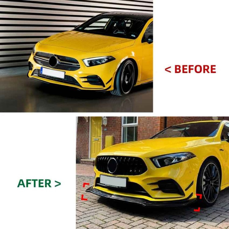 Car Craft Compatible With Mercedes Benz A Class W177 2018-2022 Hatchback Sedan Amg Line Front Bumper Lip Splitter Skirts Zst-446 Gb Glossy Black - CAR CRAFT INDIA