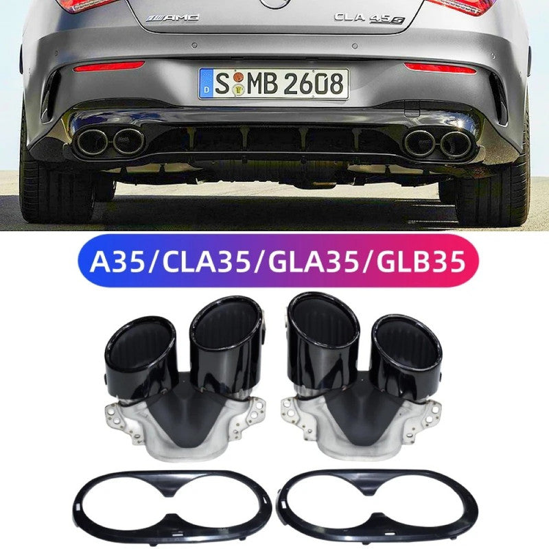 Car Craft Compatible With Mercedes Benz A Class W177 2018-2024 Rear Bumper Upgrade Convert To Amg Amg45 Exhaust Tip Pipe Dual Black W177-014