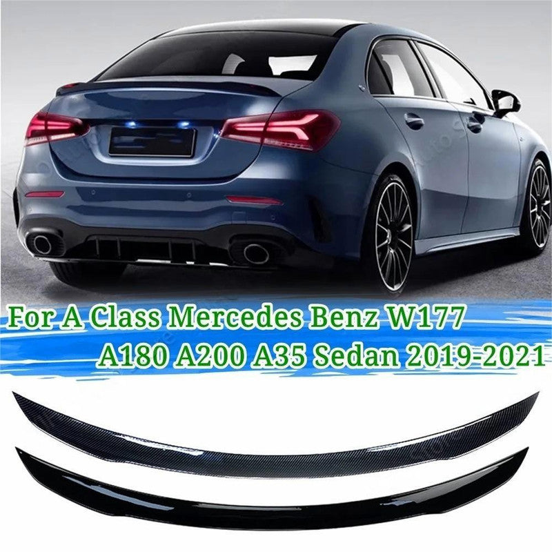 Car Craft Compatible With Mercedes Benz A Class W177 2018-2024 Rear Trunk Wing Boot Lip Skirts Spoiler Amg Style Carbon Fiber Look W177-015/016 Cf