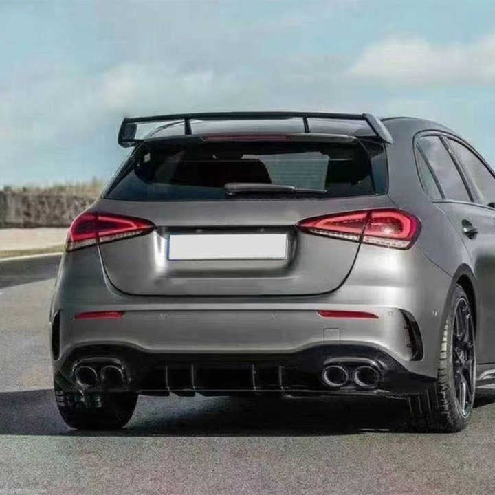 Car Craft Compatible With Mercedes Benz A Class W177 2019+ Hatchback Amg Rear Trunk Boot Roof Wing Lip Spoiler Splitter Skirts Carbon Fiber Look