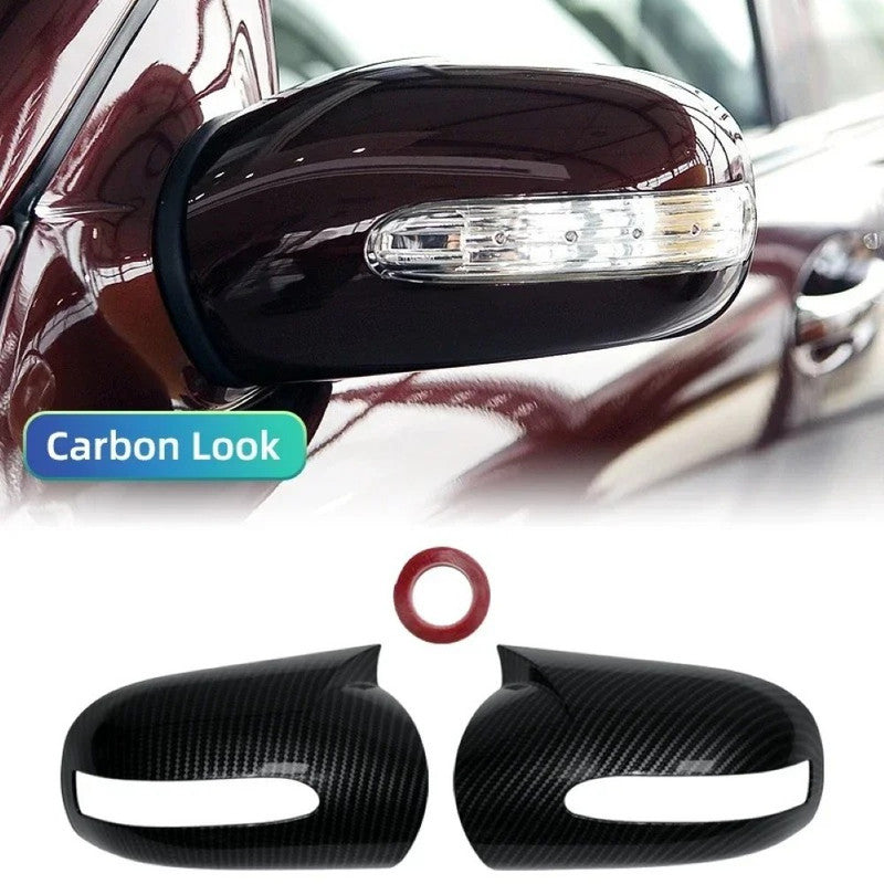 Car Craft Compatible With Mercedes Benz C Class W203 E Class W211 2001-2007 Side Rear View Case Wing Cap Shell Housing Mirror Covers 3m Tape Pasting Style Carbon Fiber Look CC-11555