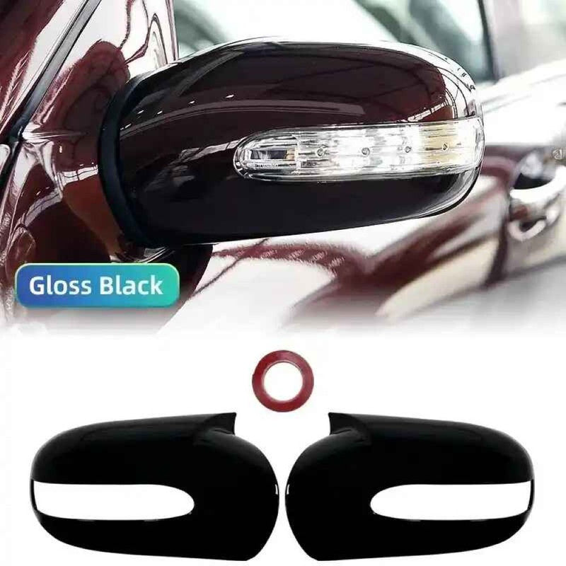 Car Craft Compatible With Mercedes Benz C Class W203 E Class W211 2001-2007 Side Rear View Case Wing Cap Shell Housing Mirror Covers 3m Tape Pasting Style Glossy Black CC-11554