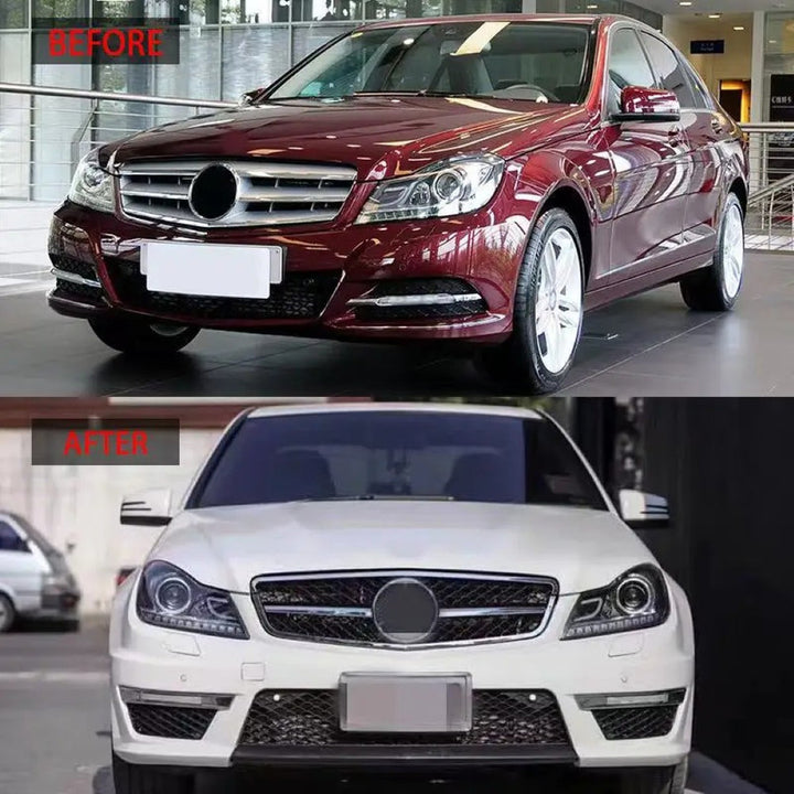 Car Craft Compatible With Mercedes Benz C Class W204 2007-2014 Upgrade Front Bumper Amg Show Grill Full Silver Gc W204-002