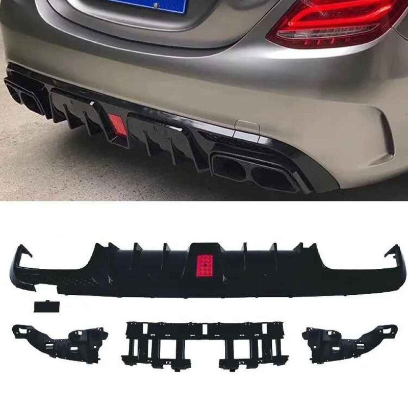 Car Craft Compatible With Mercedes Benz C Class W205 2015-2021 Amg Rear Bumper Upgrade Convert To Amg Amg C63 After Rear Lip Diffuser Brabus Style Glossy Black Gc W205-028 Gb