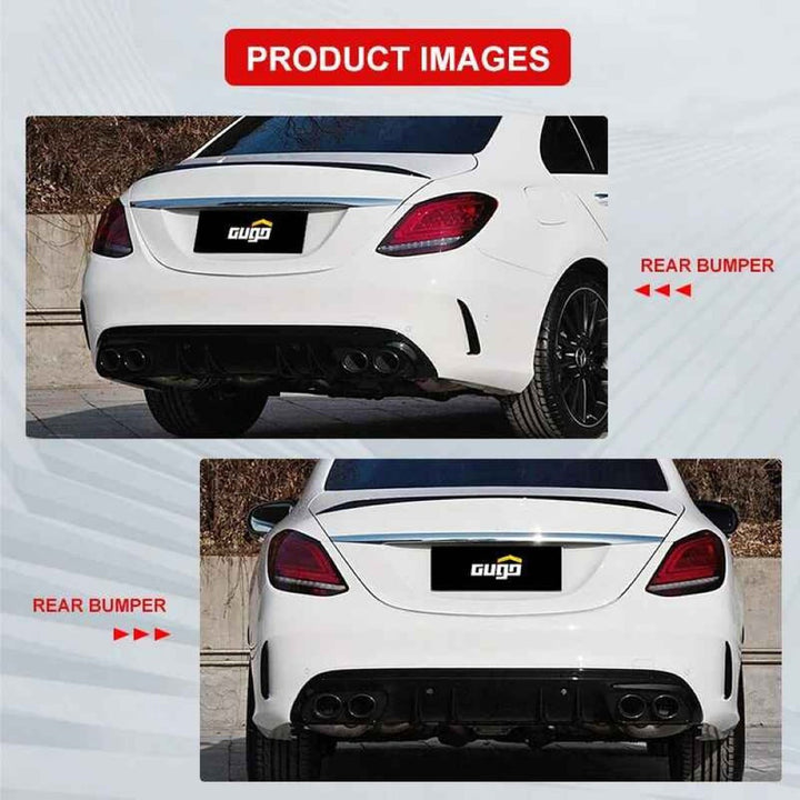 Car Craft Compatible With Mercedes Benz C Class W205 Lci 2019-2021 Amg Rear Bumper Upgrade Convert To Amg Amg C63 After Rear Lip Diffuser Gc W205-023
