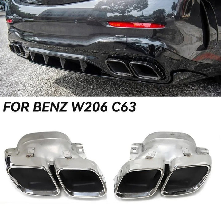 Car Craft Compatible With Mercedes Benz C Class W206 2022-2025 Rear Bumper Upgrade Convert To Amg Amg C63 Exhaust Tip Pipe Dual Chrome Silver Gc W206-006 Sl