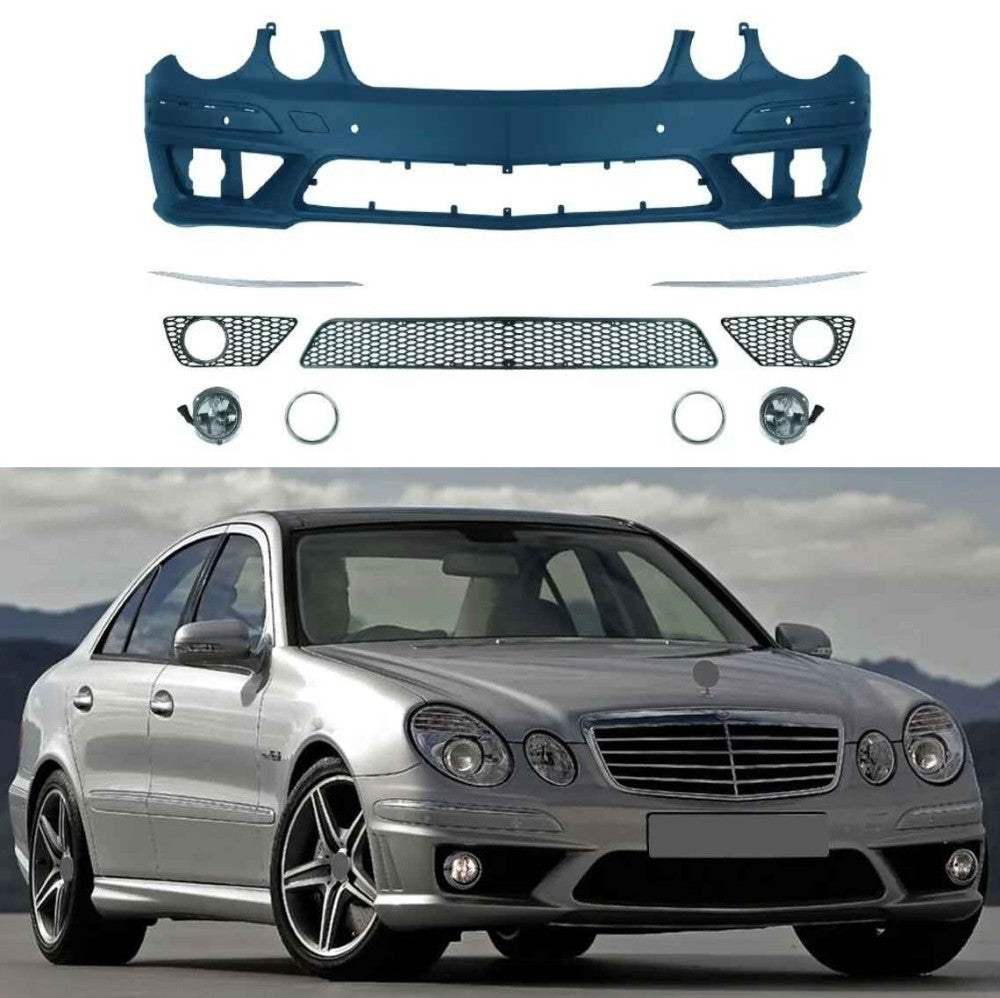Car Craft Compatible With Mercedes Benz E Class W211 2007-2009 Front Rear Bumper Upgrade Convert To Amg C63 Bumper Bodykit Side Skirts With Fog Lamp W211-004 Gc