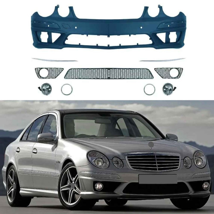 Car Craft Compatible With Mercedes Benz E Class W211 2007-2009 Front Rear Bumper Upgrade Convert To Amg C63 Bumper Bodykit Side Skirts With Fog Lamp W211-004 Gc