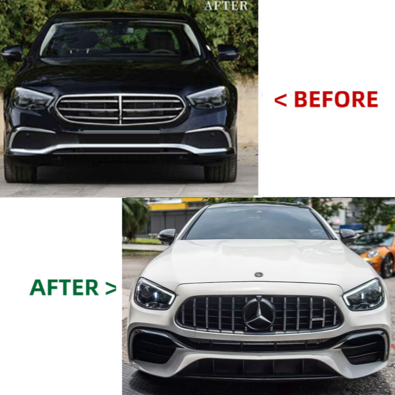 Car Craft Compatible With Mercedes Benz E Class W213 C238 Lci 2021-2023 Upgrade Facelift Convert To Amg Amge63 E63 Bodykit Front Bumper Gril Trim Skirt Gc W213 C238-035