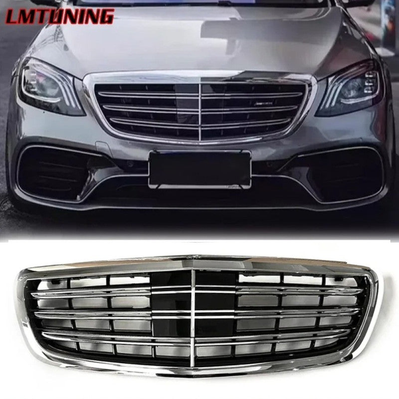 Car Craft Compatible With Mercedes Benz S Class W222 2014-2020 Front Bumper Show Grill Amg S63 S65 Style With Acc Silver