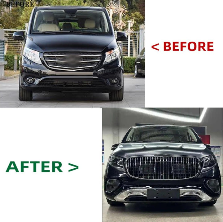 Car Craft Compatible With Mercedes Benz V Class Vito W446 W447 W448 2014-2024 Upgrade Facelift Convert To Maybach Style Bodykit Front Rear Bumper Hood Grill Fog Exhaust Pipe Tips B2 - CAR CRAFT INDIA