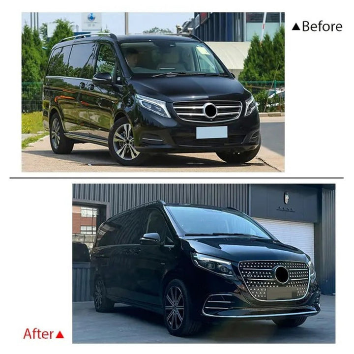 Car Craft Compatible With Mercedes Benz V Class Vito W447 2016-2024 Upgrade Facelift Convert To V300 Amg Bodykit Front Rear Bumper Headlight Taillight Lamp Splitter Trim B117