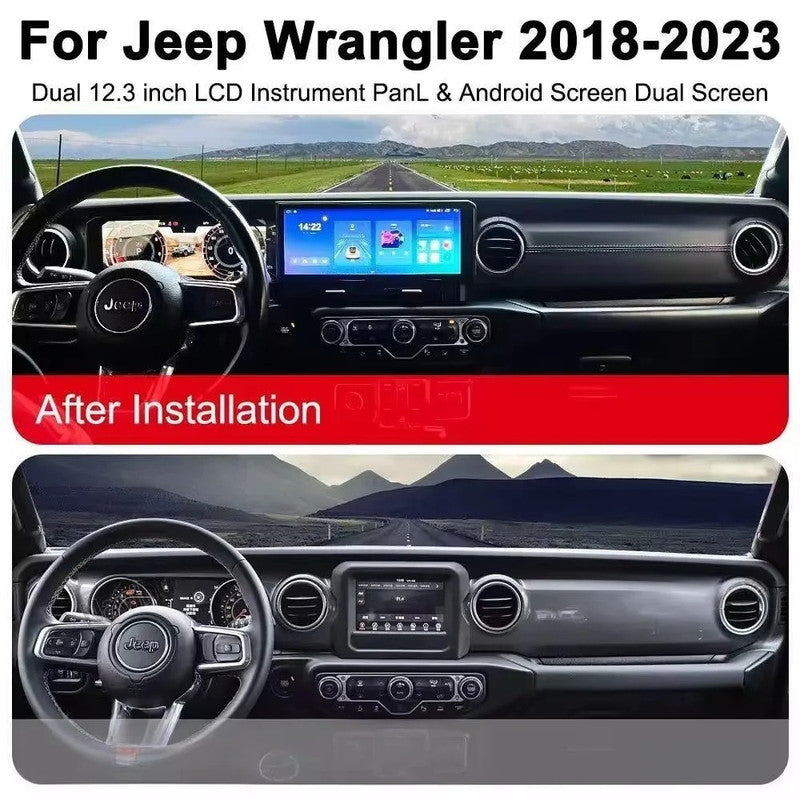 Car Craft Compatible With Jeep Wrangler Rubecorn 2018-2022 Digital Android Multimedia Infotainment Player Cluster Speedomeeter With Carplay 4gb+64gb Dual Screen Black