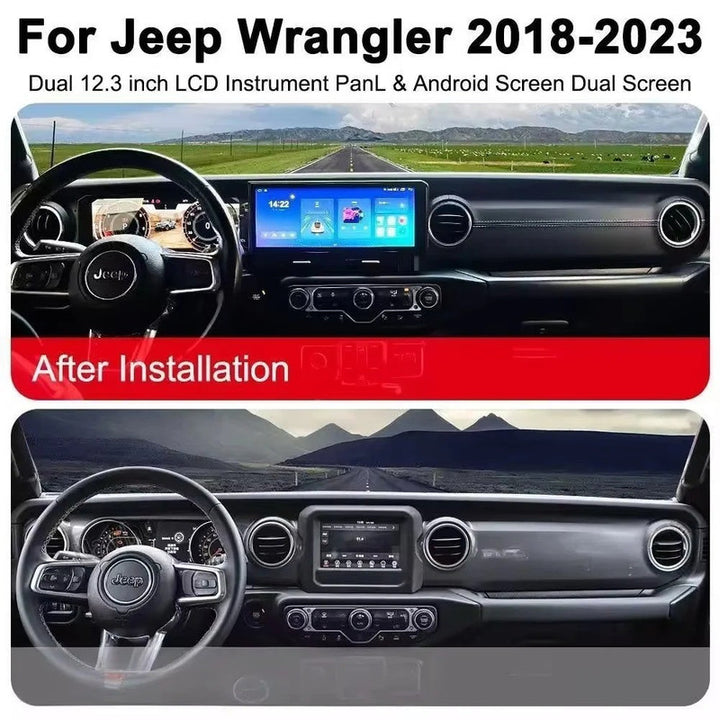 Car Craft Compatible With Jeep Wrangler Rubecorn 2018-2022 Digital Android Multimedia Infotainment Player Cluster Speedomeeter With Carplay 4gb+64gb Dual Screen Red