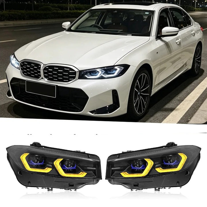 Car Craft Compatible With Bmw 3 Series G20 Lci 2023-2025 Car Front Upgraded Head Light Lamp Xenon Headlight Retrofit Upgrade Modified Led Drl Hid G80 Style With Yelllow Drl