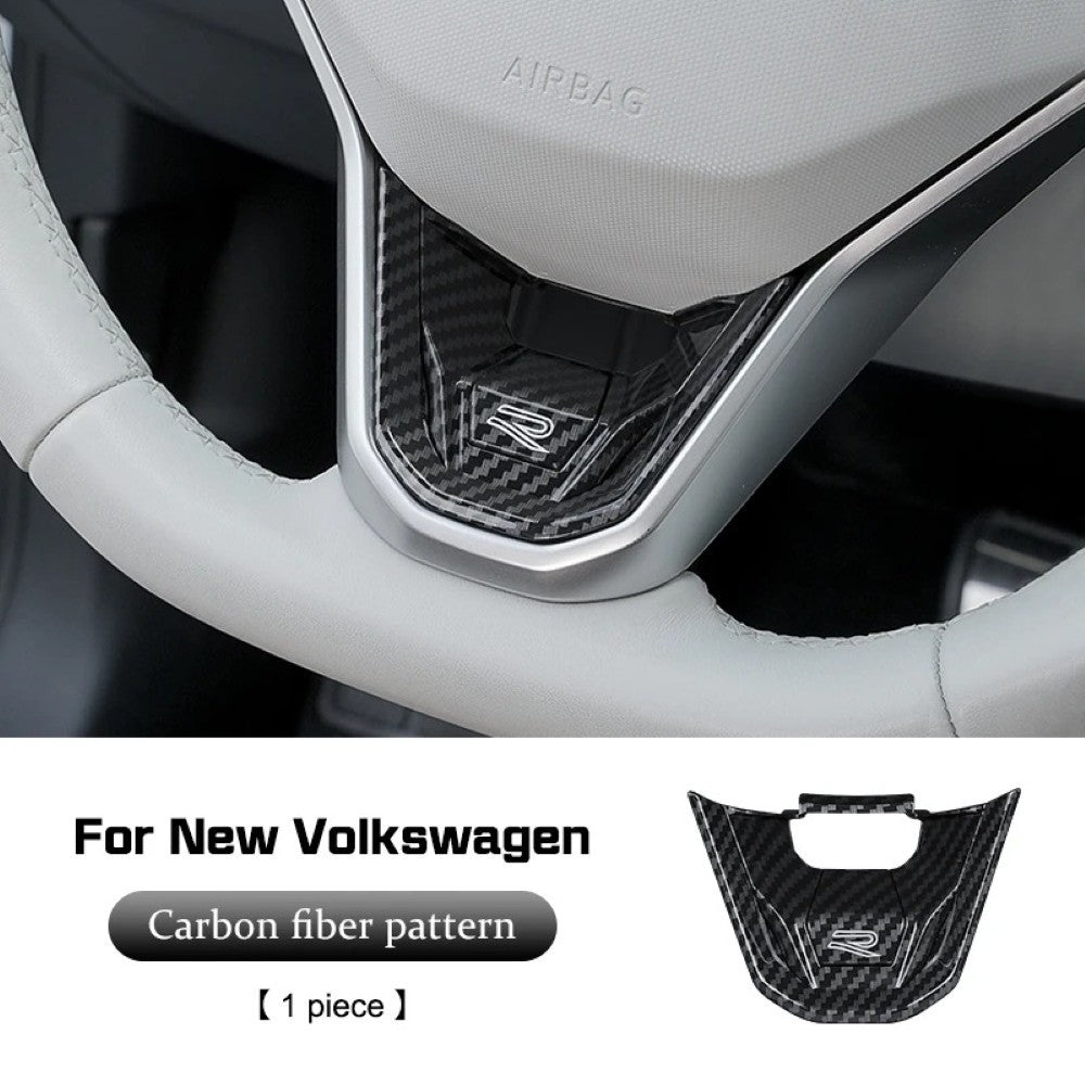 Car Craft Compatible With Volkswagen Virtus Arteon Golf 8 Vw Id.3 Passat B8 T-cross Tiguan Touareg Vw T6 Steering Wheel Trim Badge Logo R Line Carbon Fiber CC-3246 - CAR CRAFT INDIA