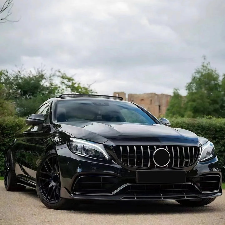 Car Craft Compatible With Mercedes Benz C Class W205 C205 Coupe 2019-2021 Upgrade Front Bumper Amg C63 Show Grill Without Camera Hole Gtr Glossy Black Gc W205/c205-010