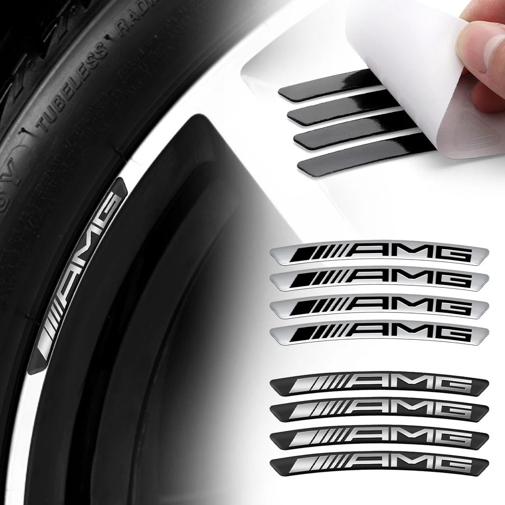 Car Craft Compatible With Mercedes A B C E S Class Ml Gl Gle Gls Cla Gla Glc Slk Grill Letter Logo Badge Emblem Sticker Alloy Wheel Rim Sticket Amg Black 4pcs/set