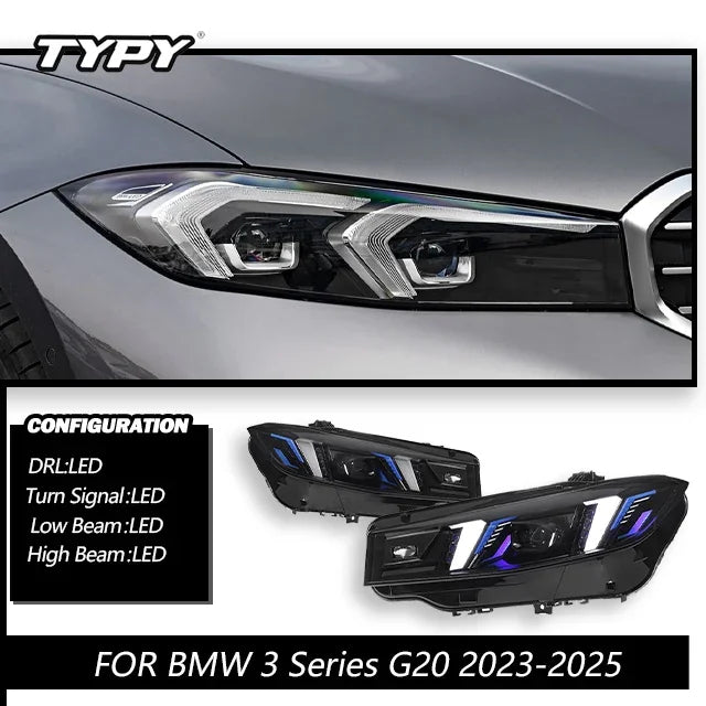 Car Craft Compatible With Bmw 3 Series G20 Lci 2023-2025 Car Front Upgraded Head Light Lamp Xenon Headlight Retrofit Upgrade Modified Led Drl Hid Snake Style With Yelllow Drl