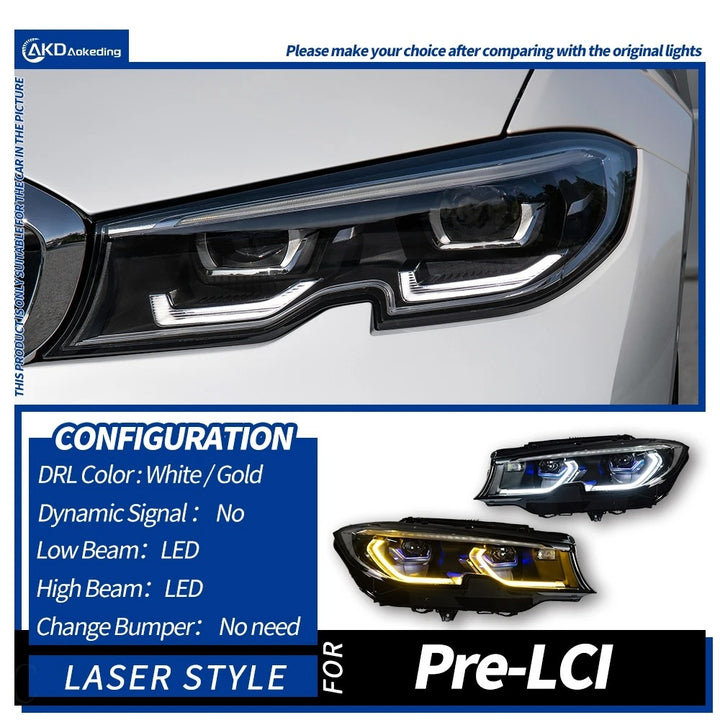 Car Craft Compatible With Bmw 3 Series G20 2019-2022 Car Front Upgraded Head Light Lamp Xenon Headlight Retrofit Upgrade Modified Led Drl Hid Laser Style With Yelllow Drl