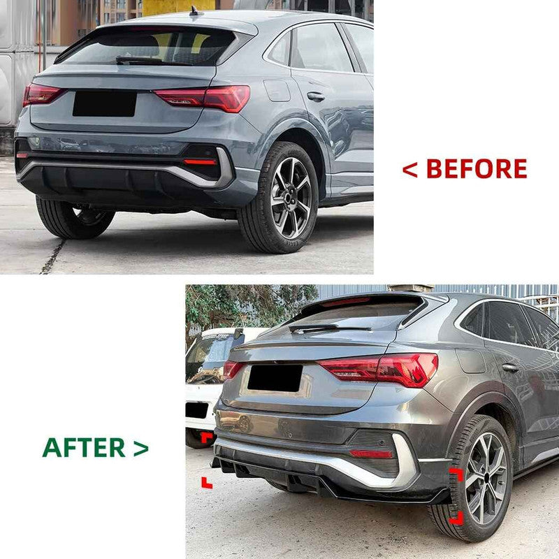 Car Craft Compatible With Audi Q3 F3 Sportback 2019+ Rear Bumper After Lip Diffuser Trim Skirt Zst-1539 Cf Carbon Fiber Look