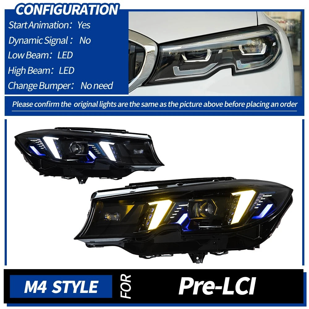Car Craft Compatible With Bmw 3 Series G20 2019-2022 Car Front Upgraded Head Light Lamp Xenon Headlight Retrofit Upgrade Modified Led Drl Hid Snake Style With Yelllow Drl