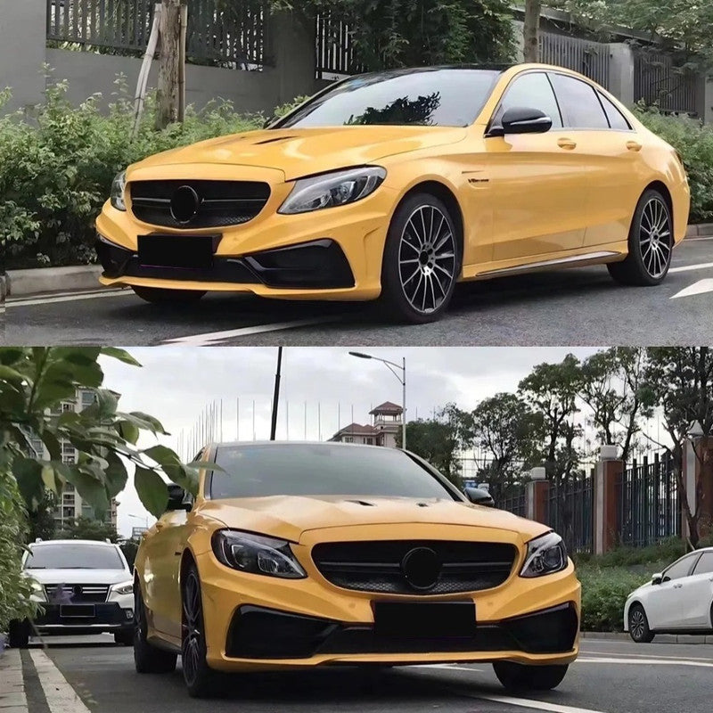 Car Craft Compatible With Mercedes Benz C Class W205 C205 Coupe 2015-2018 Upgrade Front Bumper Amg C63 Show Grill Without Camera Hole Amg Glossy Black Gc W205/c205-002