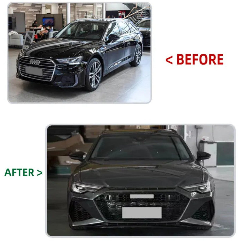 Car Craft Compatible With Audi A6 C8 2019-2024 Upgrade Facelift Convert To Rs6 Bodykit Front Bumper Grill Fog Gril Trim Skirt Rsu