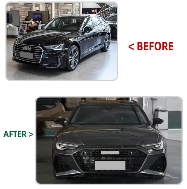 Car Craft Compatible With Audi A6 C8 2019-2024 Upgrade Facelift Convert To Rs6 Bodykit Front Bumper Grill Fog Gril Trim Skirt Rsu