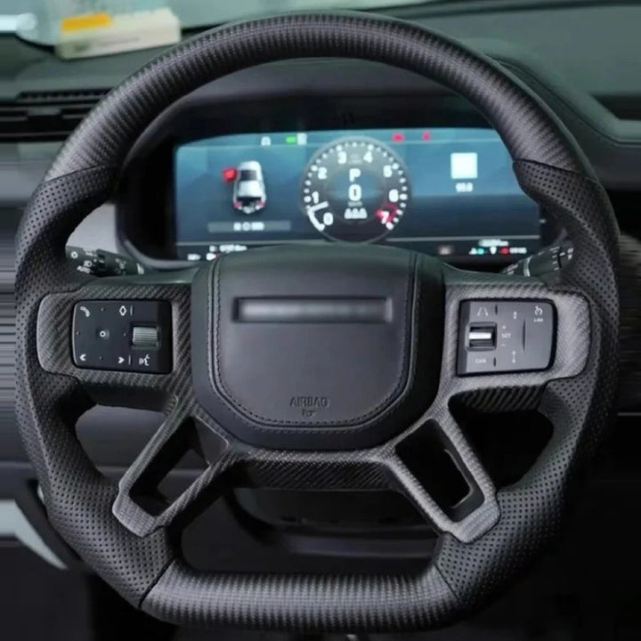 Car Craft Compatible With Land Range Rover Defender 90 110 130 2020-2026 Upgrade Steering Wheel Full Carbon Fiber And Leather Cut D Style - CAR CRAFT INDIA