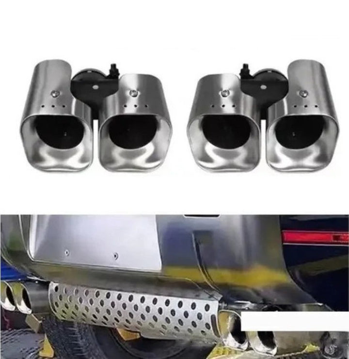 Car Craft Compatible With Range Land Rover Defender 90 110 130 L663 Lr129997 2020+ Car Exhaust Tip Tailpipe Stainless Steel Square Muffler Tip Nozzle Silensor 2.0 Square Khan Style Chrome Silver - CAR CRAFT INDIA