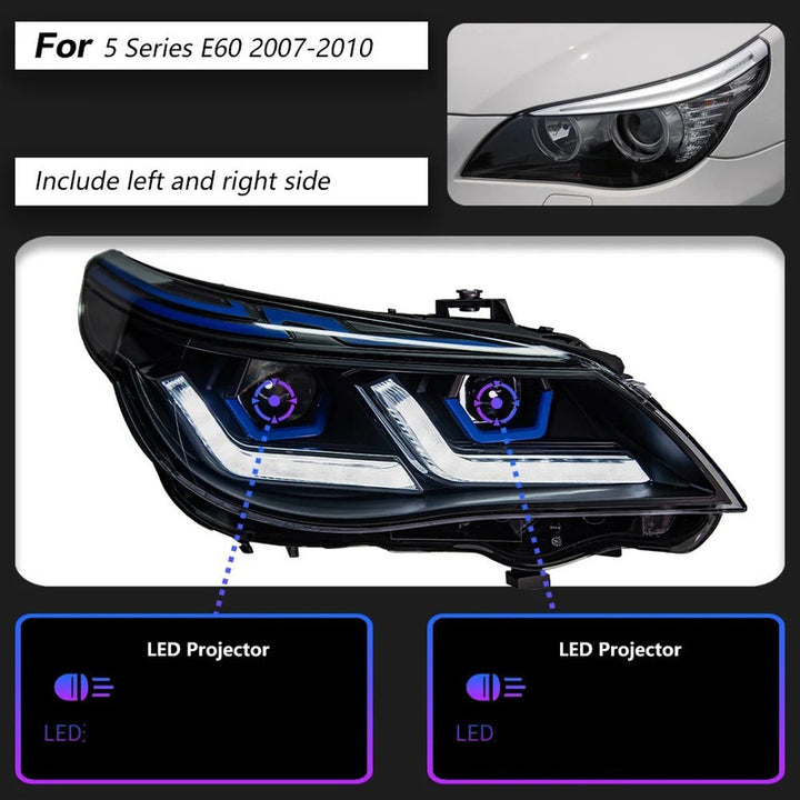 Car Craft Compatible With Bwm 5 Series E60 2007-2009 Car Front Upgraded Head Light Lamp Xenon Headlight Retrofit Upgrade Modified Led Drl Hid A