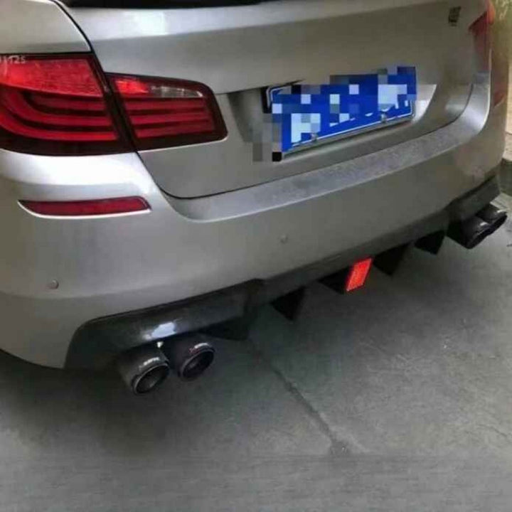 Car Craft Compatible With Bmw 5 Series F10 2010-2017 M5 M Sports Rear Bumper After Lip Diffuser Splitter F10 Style With Led Light Carbon Fiber Look
