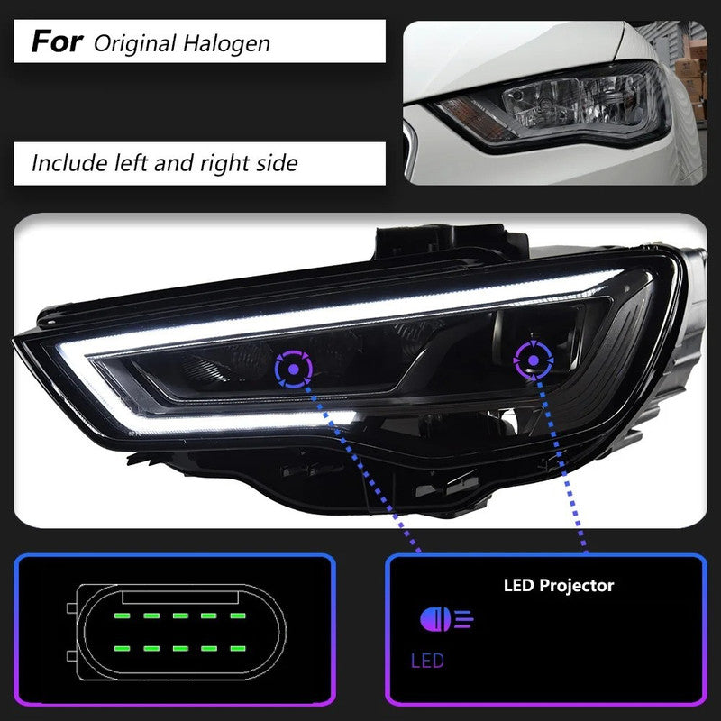 Car Craft Compatible With Audi A3 2017-2021 Helogen Car Front Upgraded Head Light Lamp Xenon Headlight Retrofit Upgrade Modified Led Drl Hid Led Style