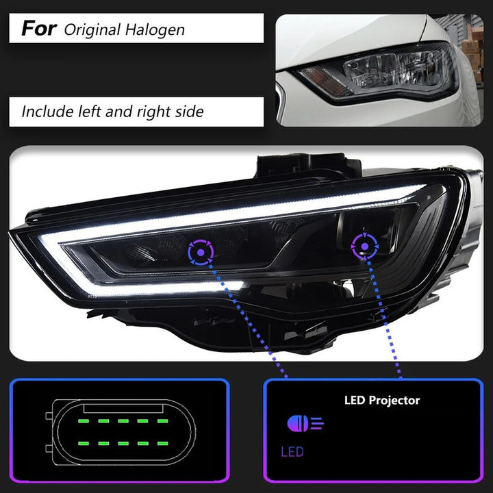 Car Craft Compatible With Audi A3 2017-2021 Helogen Car Front Upgraded Head Light Lamp Xenon Headlight Retrofit Upgrade Modified Led Drl Hid Led Style