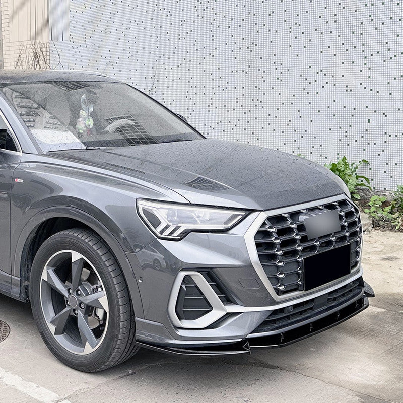 Car Craft Compatible With Audi Q3 F3 Sline 2019+ Front Bumper Lip Splitter Diffuser Skirst Flag Canard Carbon Fiber Look Zst-715 Cf